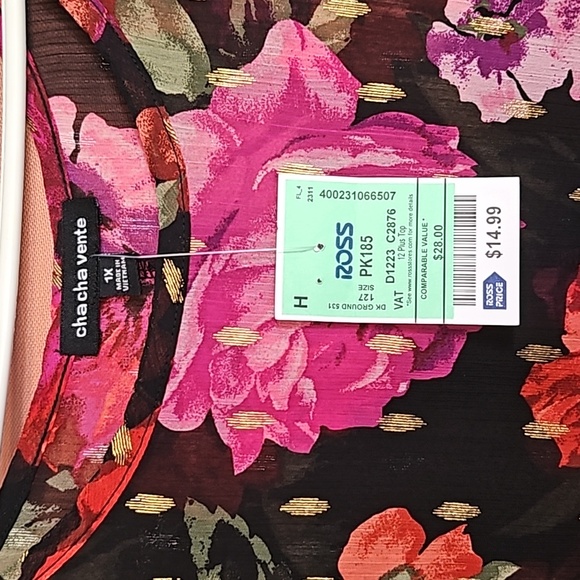 Sheer highlow dress top, roses and gold spots - Picture 3 of 5